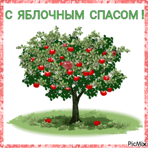 Анимированная открытка яблоня