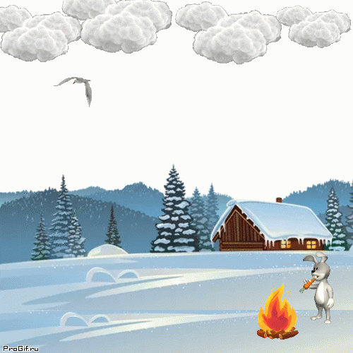 Зима в деревне открытка