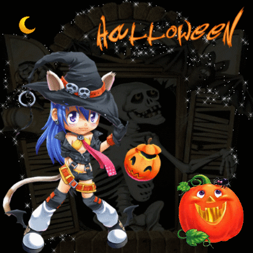 Куколка Хэллоуин анимированная гиф открытка скачать