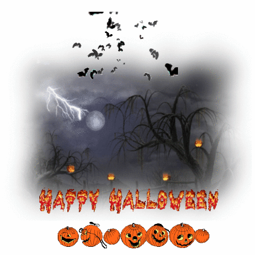 Ночь Хэллоуин анимированная гиф открытка скачать